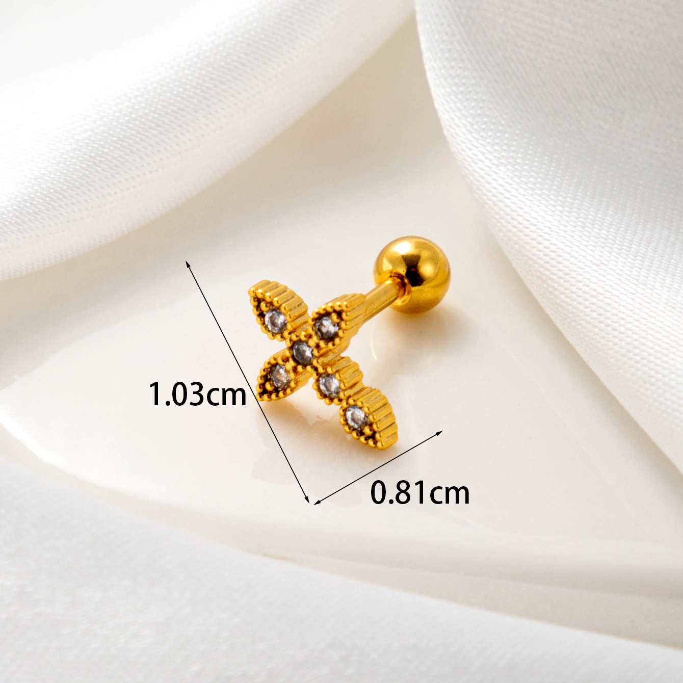 1 Piece Simple Series Classic Cross Copper  Gold Color Material Zircon Women's Stud Earrings h5 